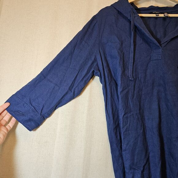 Ellen Tracy Linen Blend Navy Blue 3/4 Sleeve Loose Fit Hoodie Large - Picture 5 of 9
